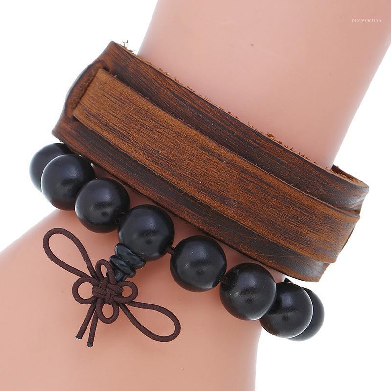 

NIUYITID Men Vintage Brown Leather Bracelet & Bangle Women Wooden Black Bead Charm Braclet Jewelry1