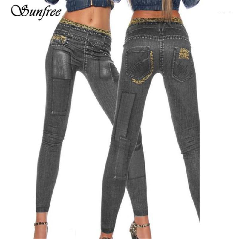 

Wholesale- Sunfree Hot Sale Womens Denim Leopard Print Skinny Stretch Sexy Pants Soft Tights Leggings New High Quality Dec 71, Blue