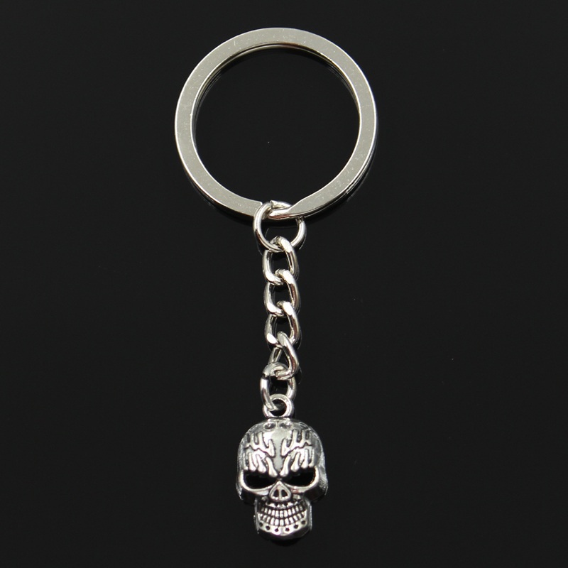 

Fashion 30mm Key Ring Metal Key Chain Keychain Jewelry Antique Bronze Silver Color Plated Skeleton Head Skull 21x13mm Pendant