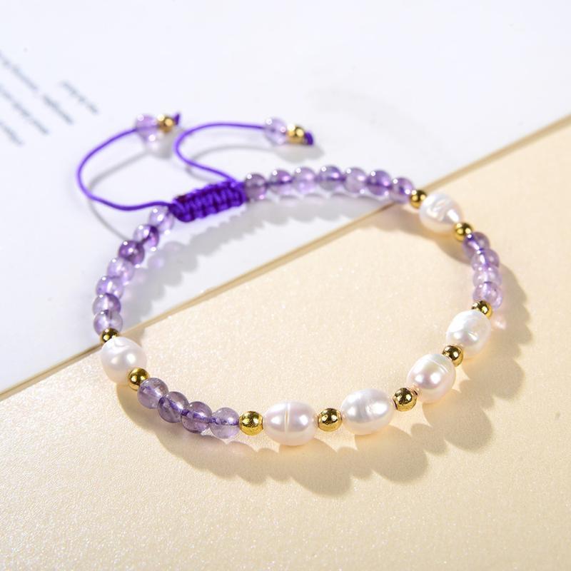 

Natural Freshwater Pearl Bracelet & Bangle for Women Beads Amethysts Exquisite Bracelets Adjustable Ornament Jewelry 18cm B4171
