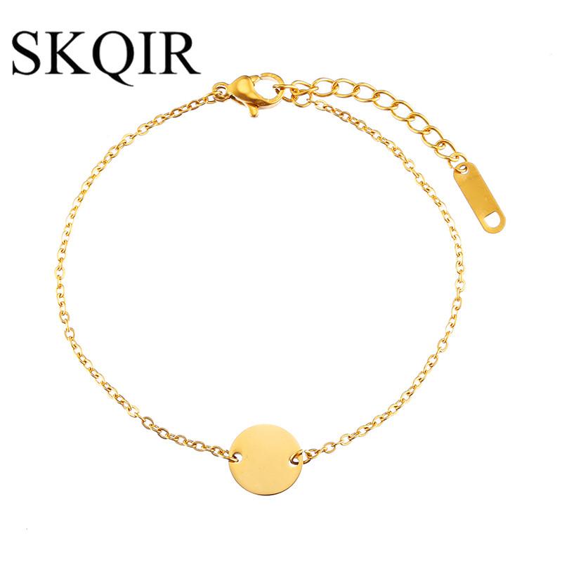 

Simple Round Charm Bracelet For Women Gold Color Chain Stainless Steel Jewelry Smooth Pendant Femme Bracelet/Bangle