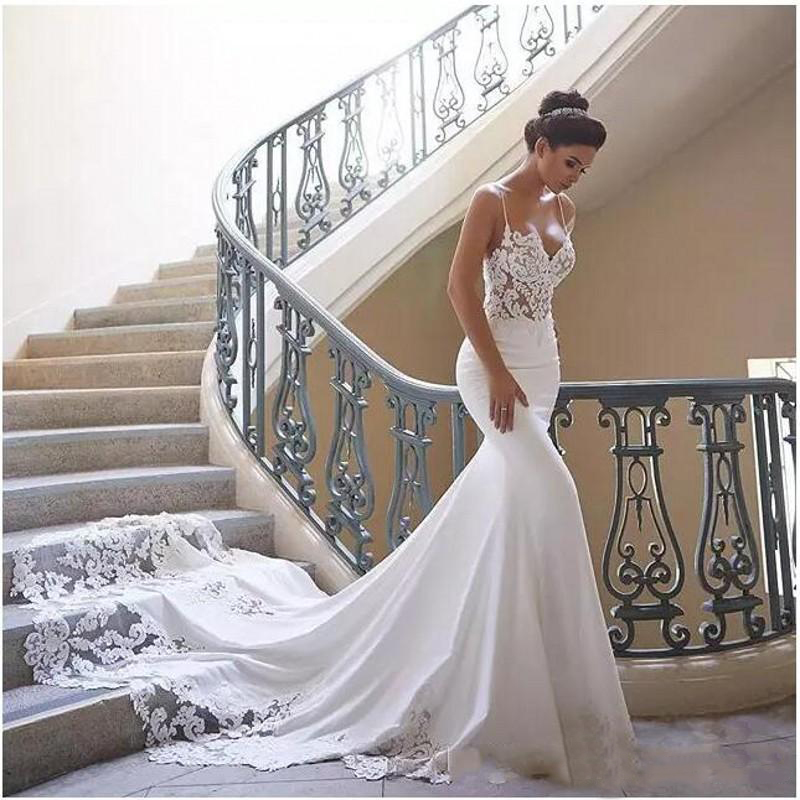 

2022 Chiffon Beach Wedding Dresses Spaghetti Straps Mermaid Lace Applique Custom Made Bridal Dress Backless Wedding Gowns, Yellow