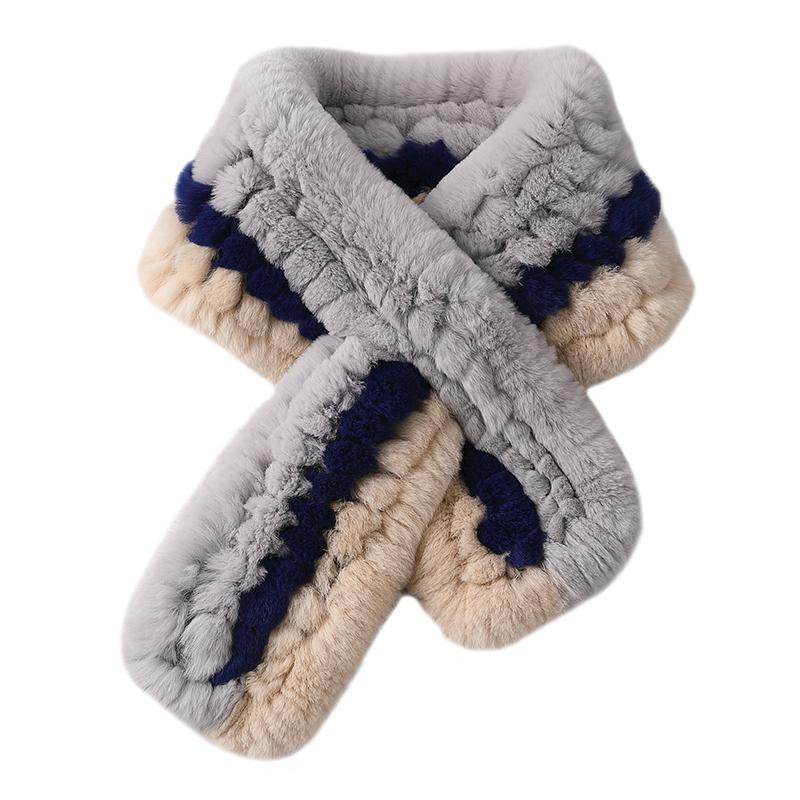 

ZDFURS* Knitted Rex Fur Scarves Patchwork Cross Genuine Fur Wraps Winter Warm Women Wraps High Quality Rings Muffler