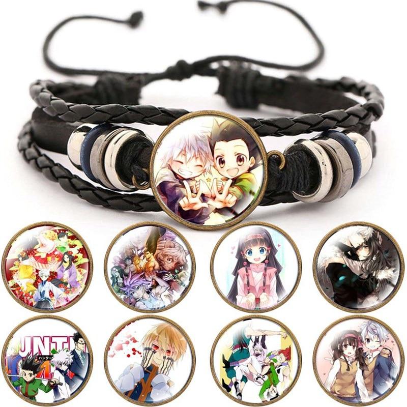 

Cartoon Anime Cool Figure Collected Woven Leather Bracelet X Pattern Glass Gem Bangles Jewelery