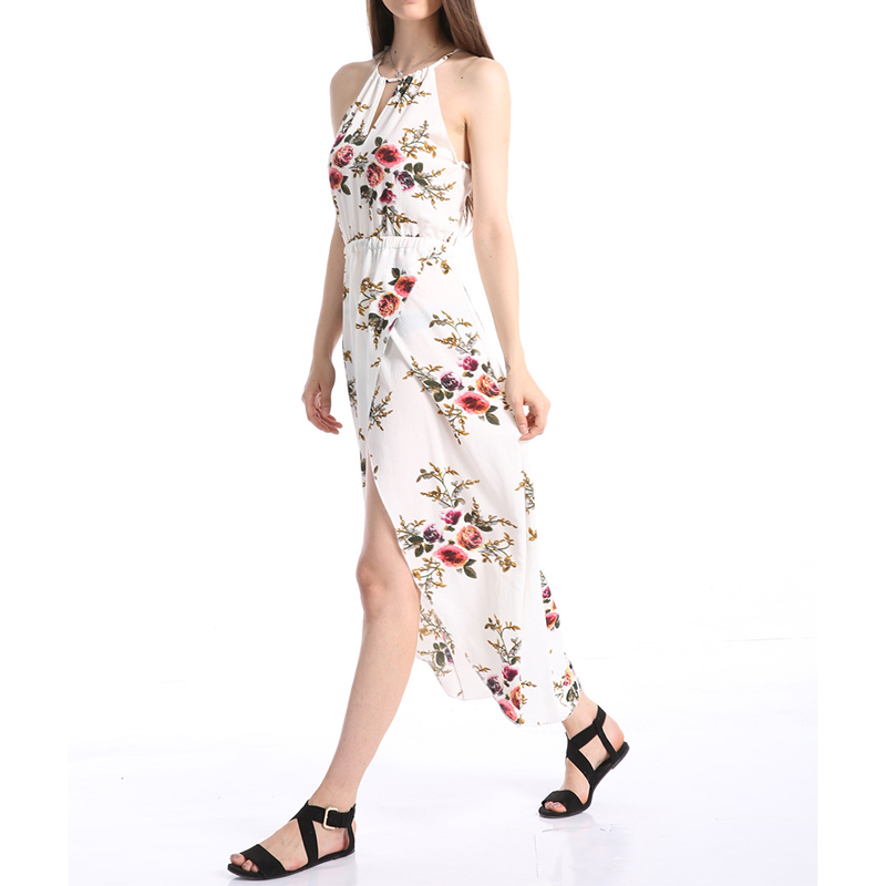 

Women Cut Out Floral Asymmetric Dress Sleeveless Hanging Neck Ankle-Length Beach Women Summer Dress Casual Cloth, Kg-1