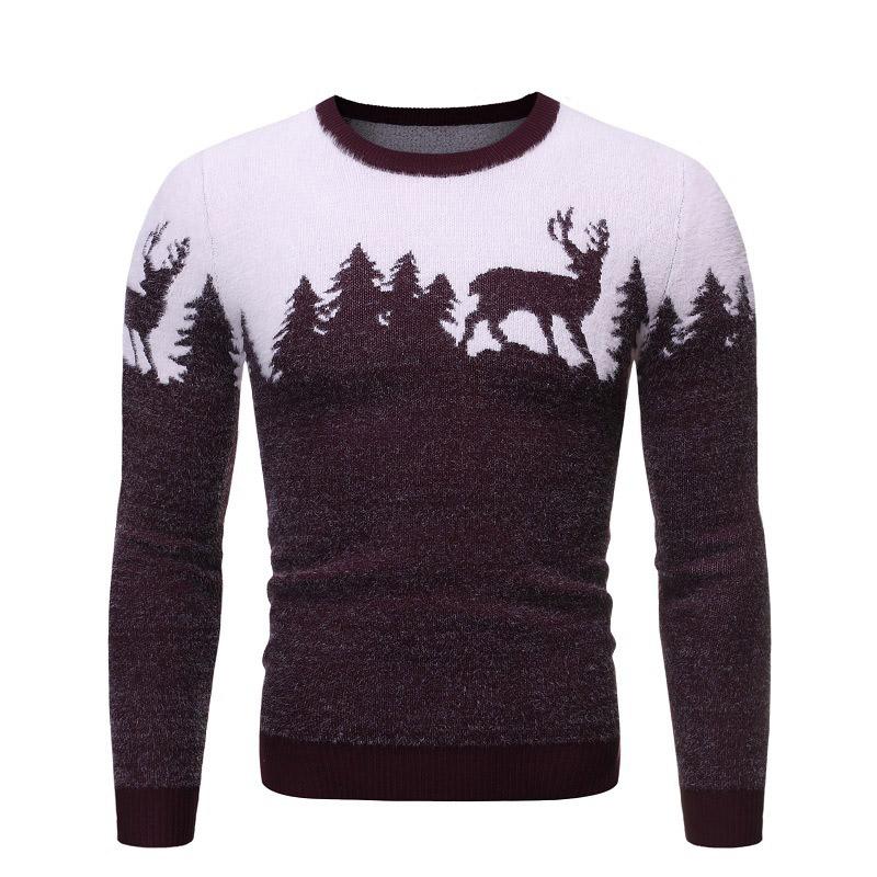 

2020 Mohair Material Deer Pattern Christmas Sweater Men Slim Casual Christmas Pullover Men Sweaters Clothes Y, Black