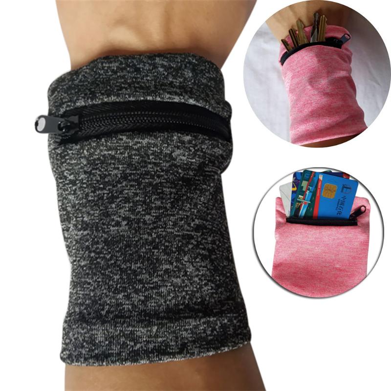 

Man Wrist Wallet Pouch Band Fleece Zipper Running Gym Cycling Safe Sport Wrist Band Bag Coin Key Storage Lightweight Gray Black, Pink
