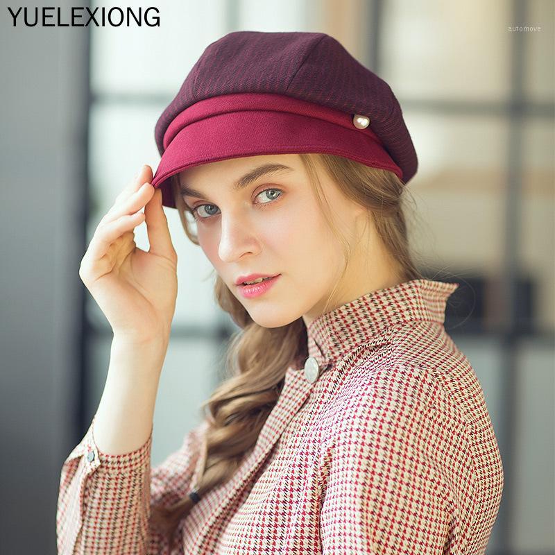 

2020 Charles Perra Hats Female Autumn Winter New stripe Hat Casual Warm Fashion Berets Caps Thick Elegant Women Beret1, Red