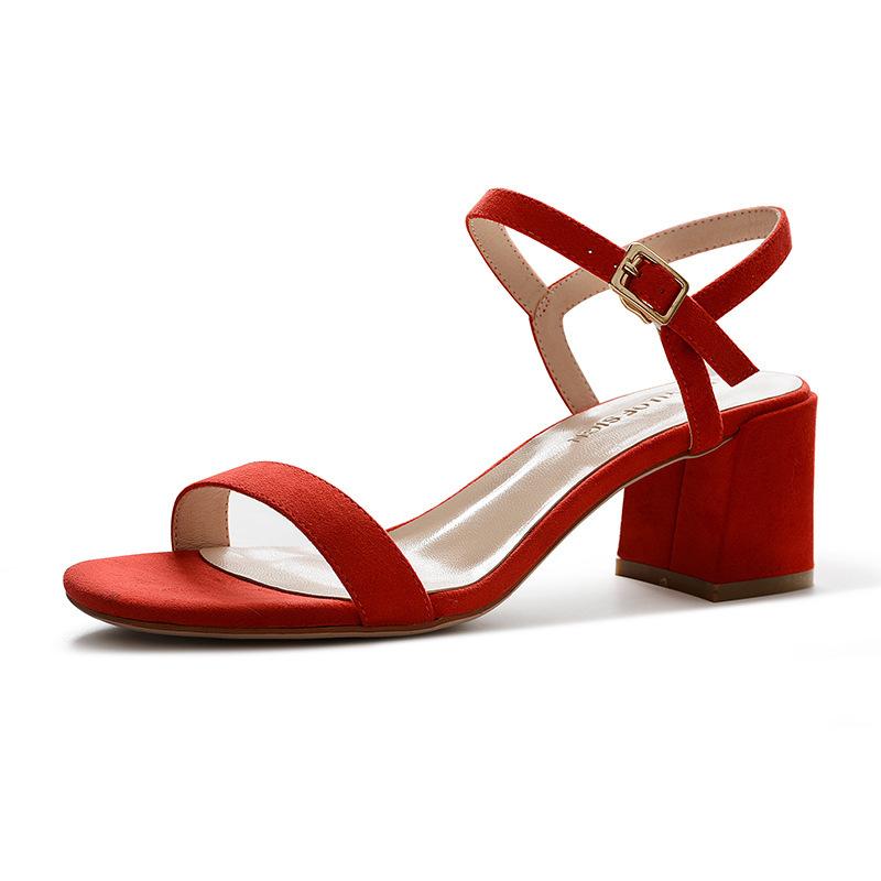 

2021 Women Summer Sandals Shoes Woman Female Flock Ankle Straps Square Hight Heels Elegant Casual Party Wedding Shoes Lady Pump, Beige