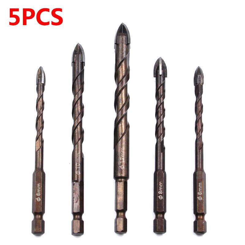 

5Pcs Cross Hex Tile Bits Glass Ceramic Concrete Hole Opener Alloy Triangle Drill Size 4/5/6/8/10/12 mm8/10/12 mm