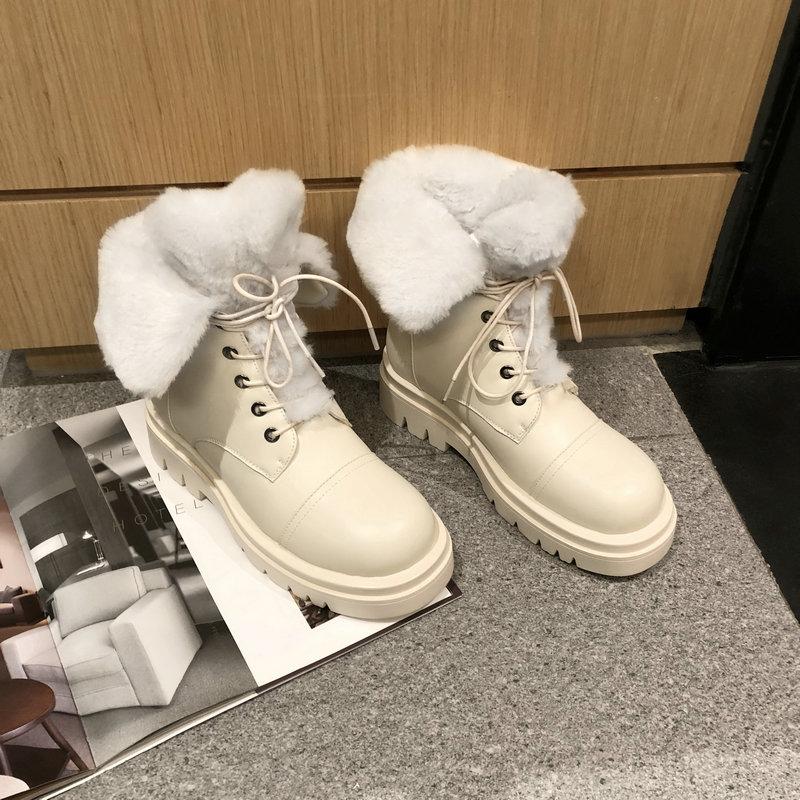 

SKLFGXZY 2020 New PU-Leather Snow Boots Women Warm Wool Winter Boots Female Shoes Lace Up Fashion Thick Fur Ankle, Black