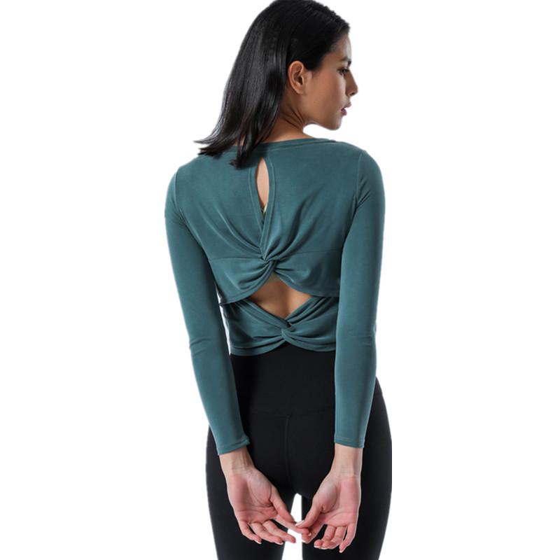 

2021 Spring New Long Sleeve Sports T Shirts Women Sexy Back Hollow Out Kink Quick Dry Yoga Top Gym Slim Training Dance Clothing, Black
