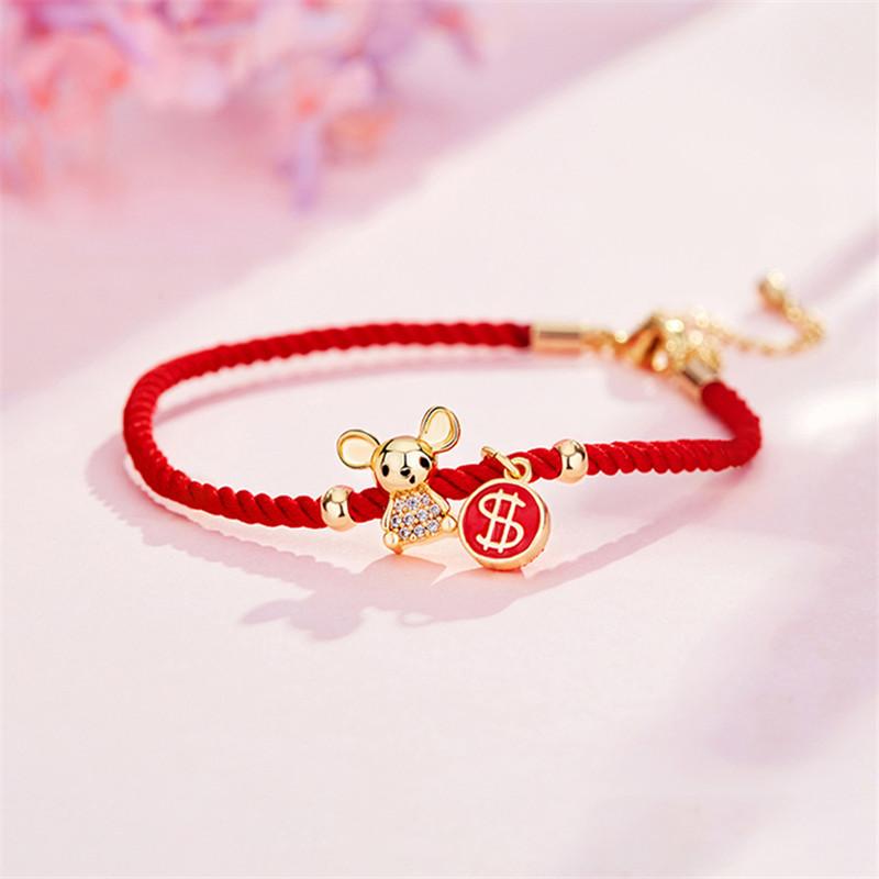 

Red Rope Bracelet Zodiac Rats Bracelets For Women Birthday Lucky Wish Jewelry Bangle Girl New Year Christmas Ornaments Xmas Gift