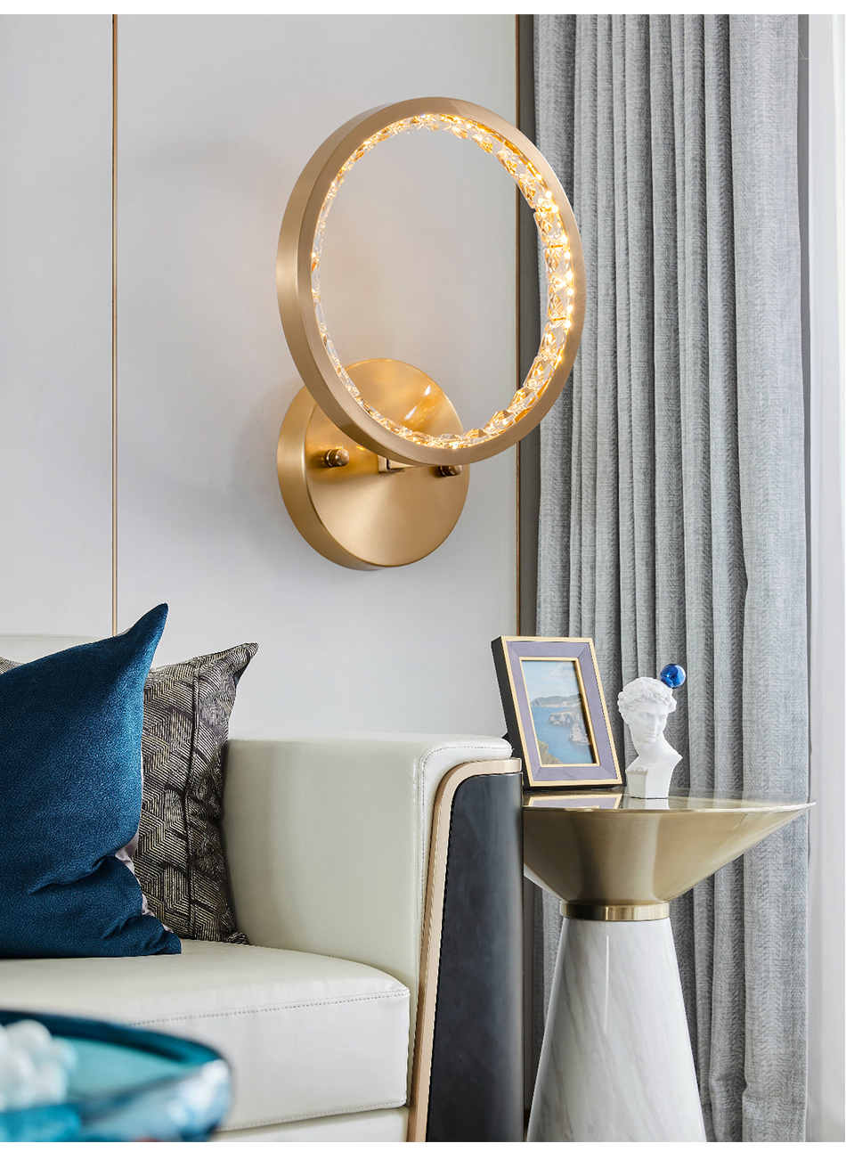 

New modern wall sconce lighting for bedroom copper circle crystal wall lamp home decor led cristal wall light fixture