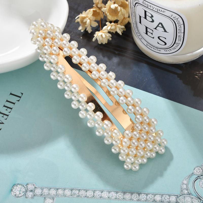 

New Fashion Women Pearl Hair Clip Snap Hair Barrette Stick Hairpin Styling Accessories For Women Girls