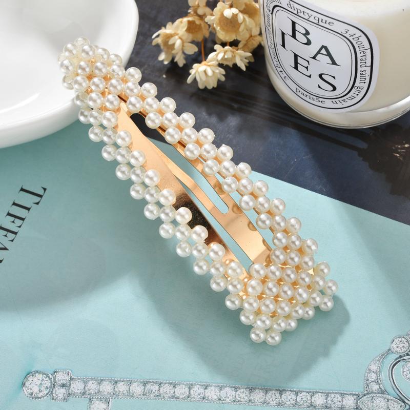 

New Fashion Women Pearl Hair Clip Snap Hair Barrette Stick Hairpin Styling Accessories For Women Girls