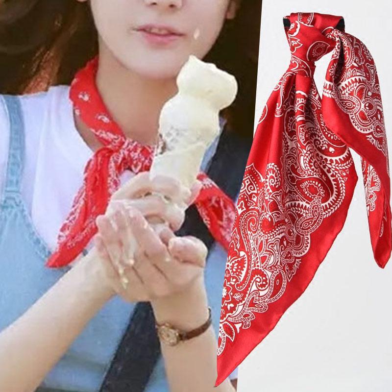 

Women's Printed Scarf Scarves Black Red Cashew Flower Small Square Scarves FS99