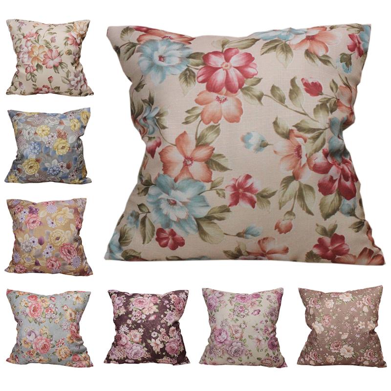

CURCYA Spring Summer Flowers Thin Polyester Sofa Cushion Covers Pastoral Countryside Home Decorative Throw Pillow Cover Cases