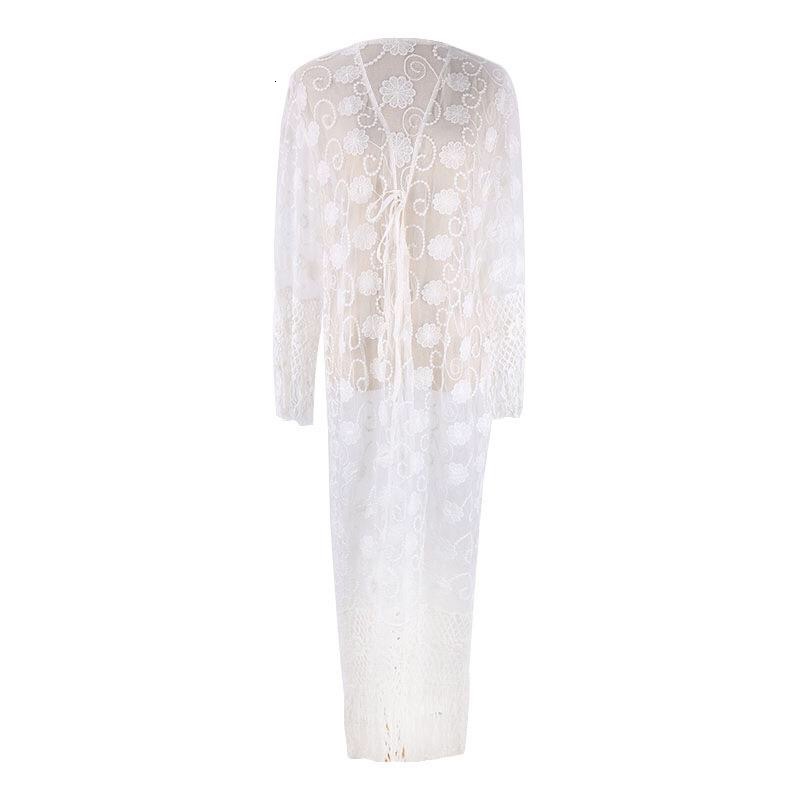 

2021 New blouse swimsuit cover women's cotton mesh embroidered  on holiday bikini cardigan protector shirt DUIK, White