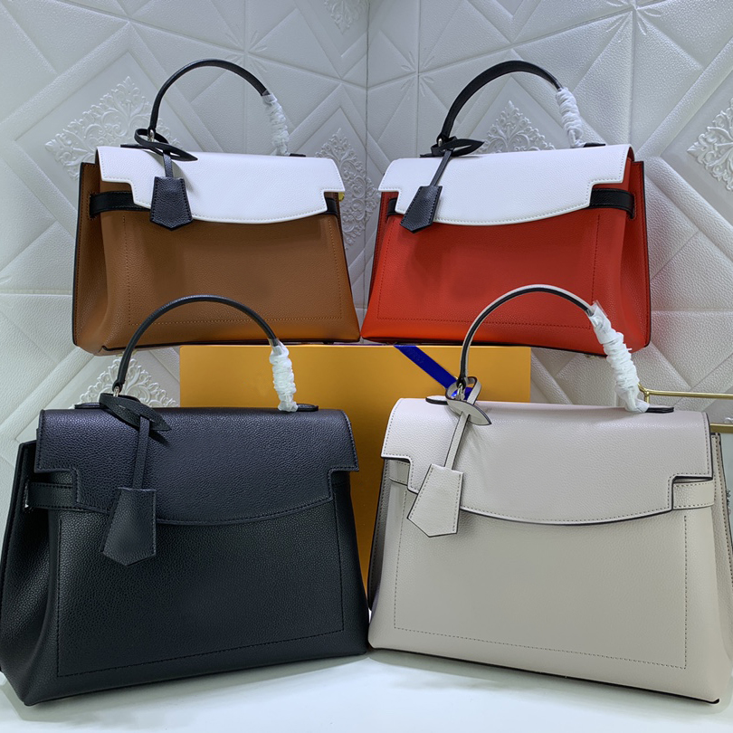 

Women Shoulder Bags Handbags Purses MM Cowhide Genuine Leather Stitching Color Fashion Ladies Handbag Silver Turn Lock CrossBody Top Handle Satchel Tote Bag, Red
