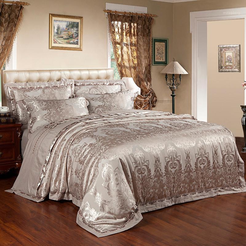 

4/6Pcs Silk Cotton Jacquard Fashion Classic Bedding set Wide Edge Duvet Cover Set Bed Sheet Pillowcases Queen King Size1, Xf10