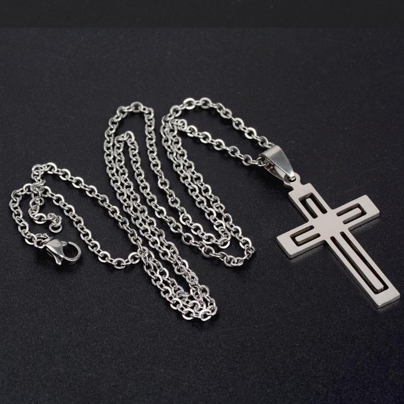 

Pendant Necklaces JUCHAO Men Jewelry Hollow Cross Necklace Stainless Steel Chain 2021