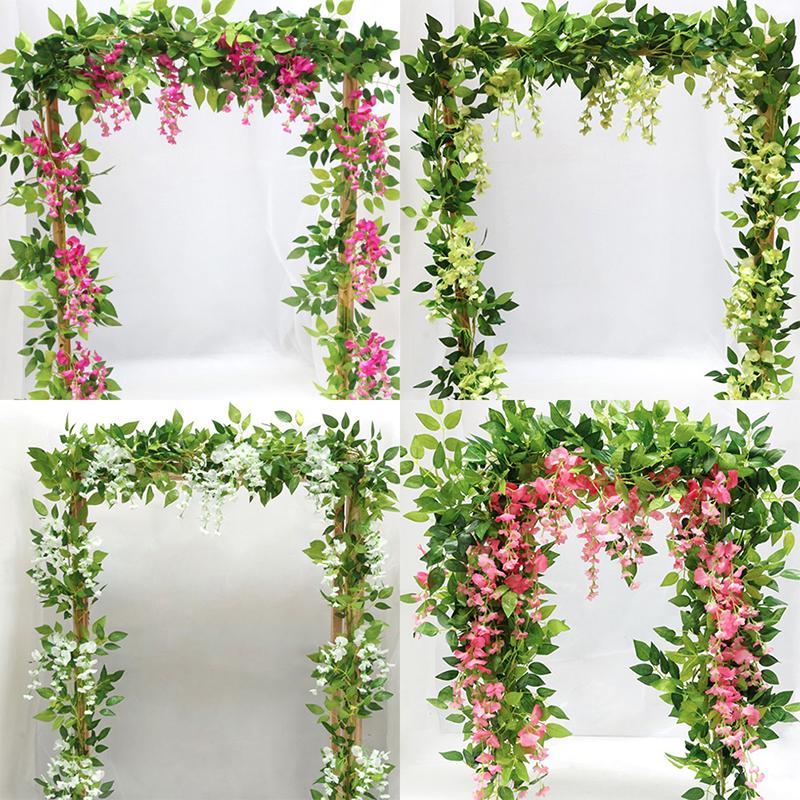 

Wisteria Flower Vine Bean Flower Tree Vine DIY Wedding Home Garden Decor Plants Wisteria Rattan Artificial String, Pink