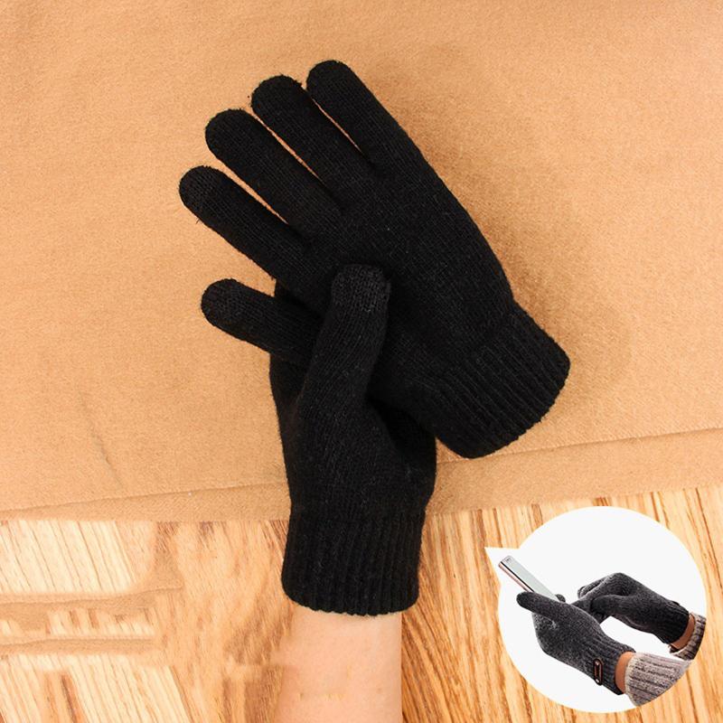 

Men's Gloves Winter Women Solid Knit Keep Plush Thickened Double Warm Winter Touchscreen Soft Gloves Women Mittens Streetwear