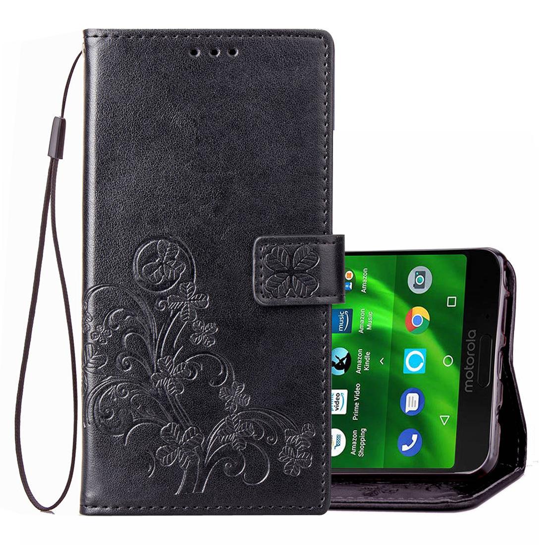 

Lucky Clover Pressed Flowers Pattern Leather Case for Motorola Moto G6 Plus with Holder Card Slots Wallet Hand Strap
