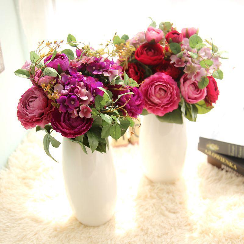 

Wholesale Artificial Mixed Rose Hydrangea Flower Bouquet Home Furnishing Wedding Flowers Decoration, Pink