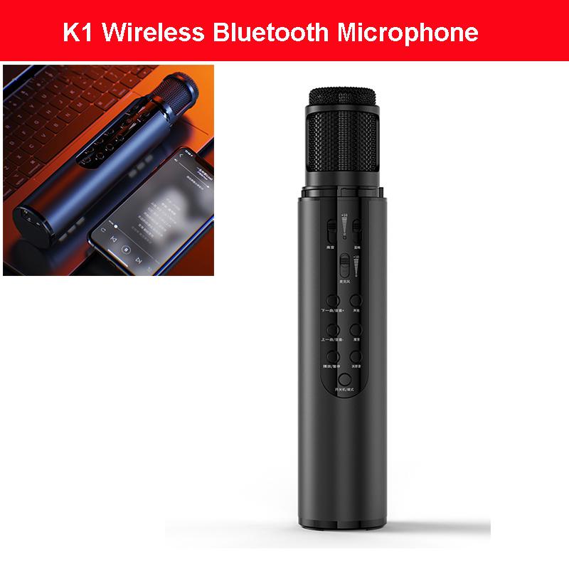 

Microphones K1 Wireless Bluetooth Microphone Four Magic Sound For Live Broadcast Singing Built-in Card With Speaker Karaoke Audio Mic