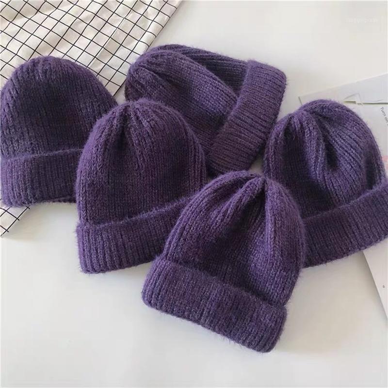 

Beanie/Skull Caps Winter Women Hat Soft Purple Bennie Solid Woolen Thickened Skullies Women's Knit Warm Casual Cap Bonnet1, Black