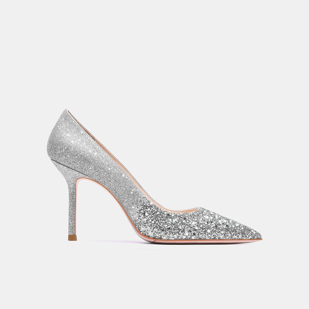 

Free Sending the Women's Fashions Sexy Bombs Lady Silver Glitter Finger of Pointy Foot Stiletto Bride's Wedding Shoes 10cm Ve30