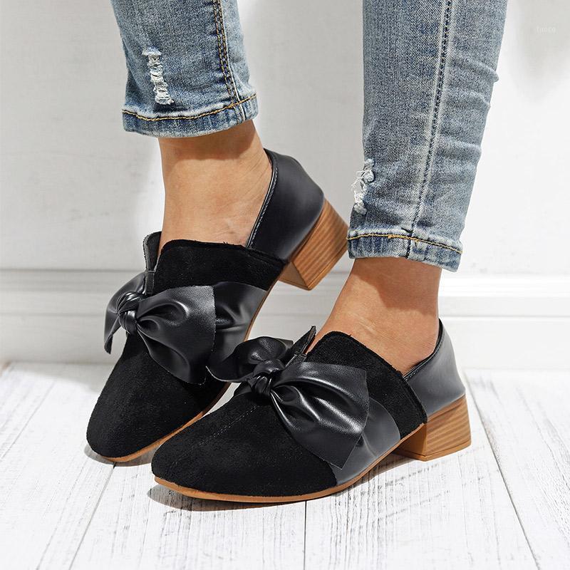 

Autumn Women Suede Low Heel Pumps Square Heels Ladies Classic Round Toe Fashion Female Footwear Bowtie Slip On Shoes1, Beige