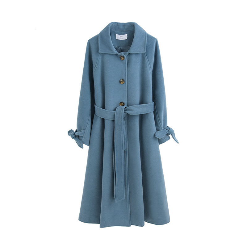

2021 New Women's wool mid-length fall/winter release thickened weight fashion simple temperament solid color large coat size C43B, Black