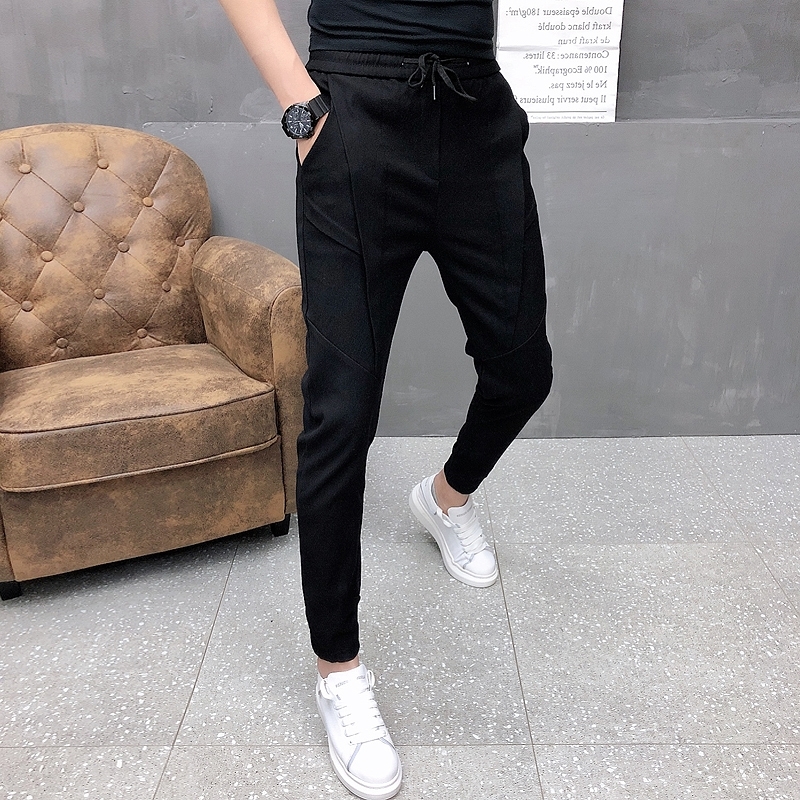 

Fashion Korean Solid Joggers Men High Quality Autumn Winter Thick Pants Men Slim Fit Drawstring Mens Casual Pants Black/Gray 36 201114
