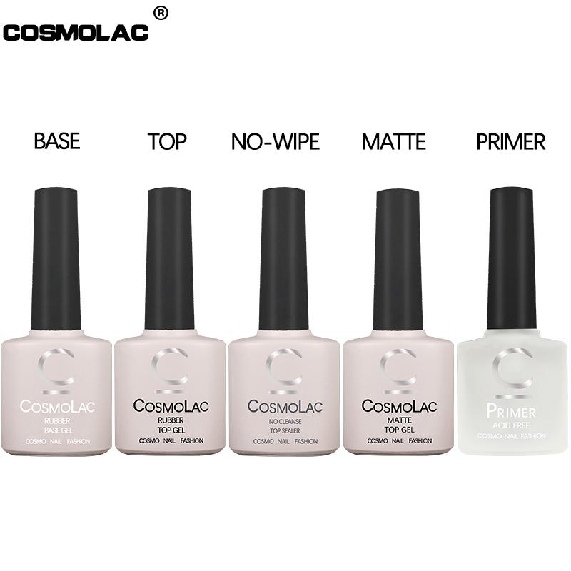 

COSMOLAC 7.5ml Rubber Base and Top Coat for Gel Polish Semi-permanentAcid-free Primer for Nails uv Base Gel Varnish Hybrid