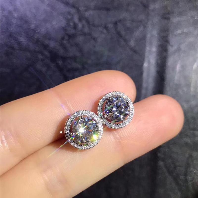 

Fashion 925 Sterling Silver Stud Earrings Classic Wedding Engagement Round Diamond Earrings for Women Jewelry female Bijoux