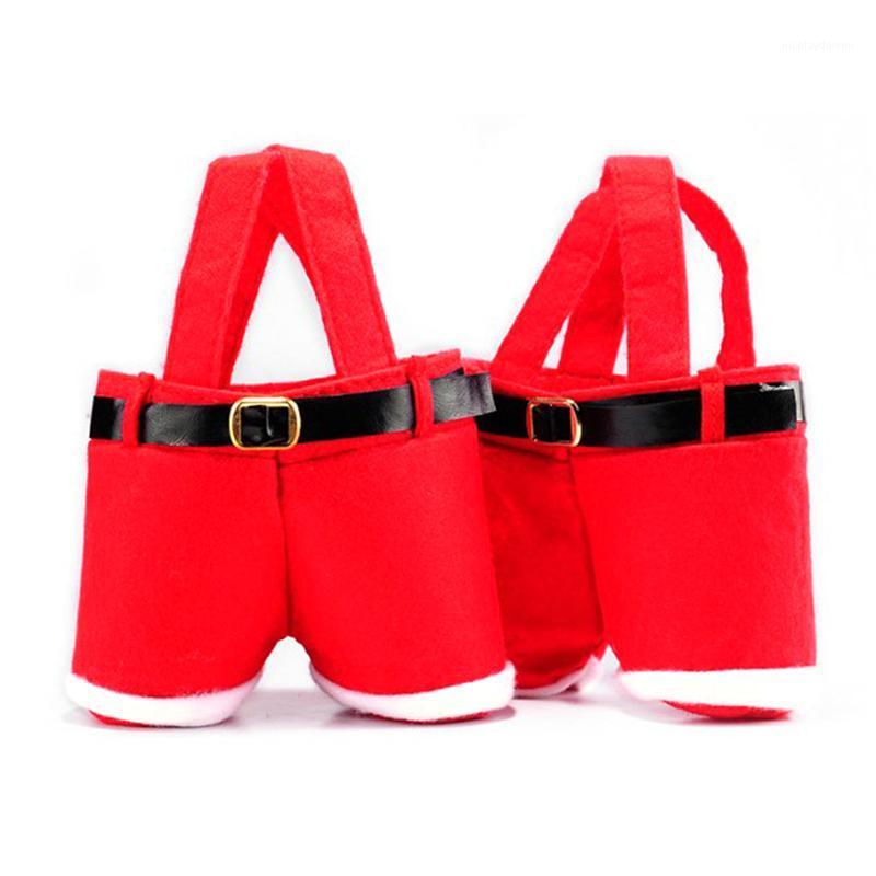 

1Pcs Fashion Design Red Merry Christmas Treat Candy Wine Bottle Holder Santa Claus Suspender Pant Home Decoration1