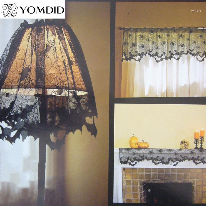 

1PC Halloween Black Lace Curtains For The Living Room Curtain For kitchen Bedroom Decorations Lace Window Door Curtains Cortina1