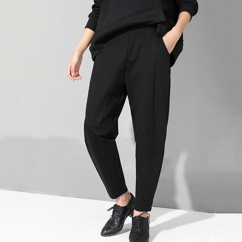

[EAM] New Spring Autumn High Elastic Waist Black Loose Patchwork Split Joint Brief Pants Women Trousers Fashion Tide JQ013 201112