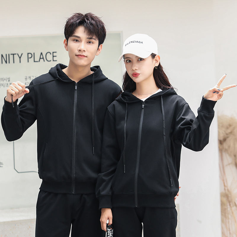 

Autumn and winter plus fleece hooded sweater long-sleeved jacket classmates reunion work class clothing zipper cardigan, Black