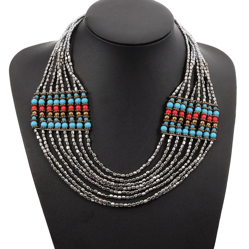 

All Seasons Ethnic Women Chic Bohemian Trendy Seed Beads Layered Choker Necklace Fashion Wedding Bridal Jewelry