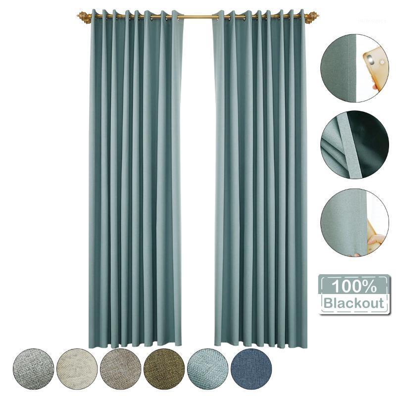 

100% Blackout Material Double Layer Curtain Drapes Heat Light Panel Blocking Black Line Bedroom Thermal Insulated Curtain D301, Gray