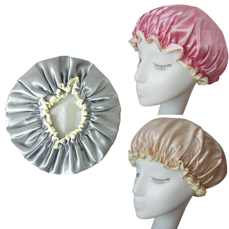 

Hat Waterproof Bath Double Layer Shower Hair Cover Women Bathroom Bath Cap Supplies Shower Caps Bathroom Accessories