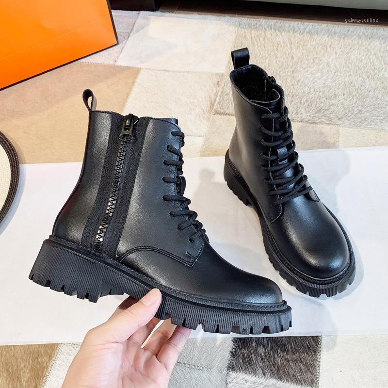 

Koovan Women's Boots New Female 2021 Autumn And Winter Velvet Handsome Scooter Cylinder Short Boots Women Shoes1, Black
