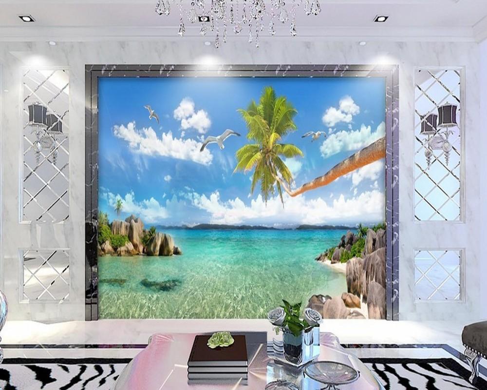 

Free Shipping Custom 3d Wallpaper HD Coco Seascape Landscape Mediterranean Hawaii TV Background Wall Living Room Bedroom Mural, As pic