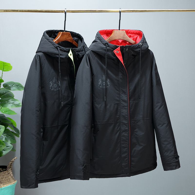 

Coat Korean Winter with a Hood On, White Goose Down, Jacket, Warm Doudoune Homme Man Jacket 938u, Black one