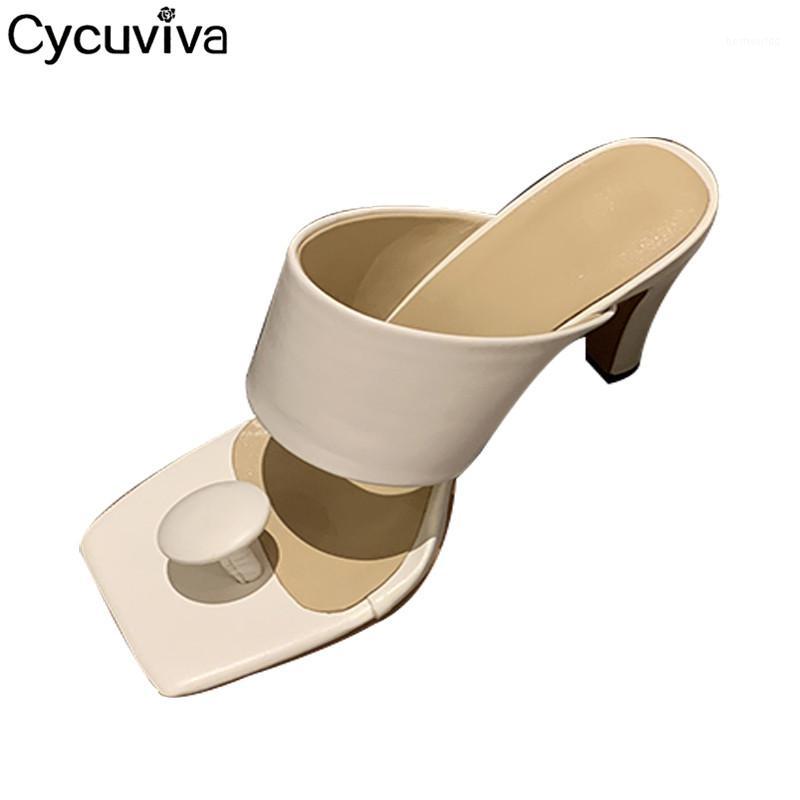 

Runway Flip Flops High Heel Women Slipper Button Split Toe Mules Ladies Shoes Woman 2020 Summer Designer Slides Sandalias Mujer1, Black