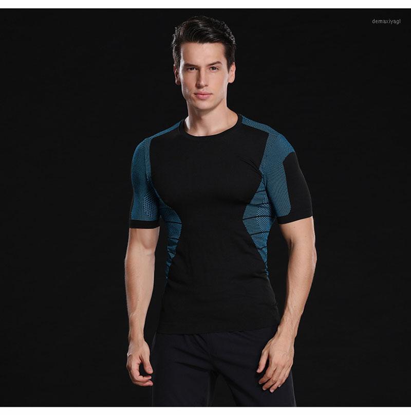 

New Quick Dry Running Shirt Men Bodybuilding Sport T-shirt Short Sleeve Compression Top Gym t Shirt Men Fitness1, Black